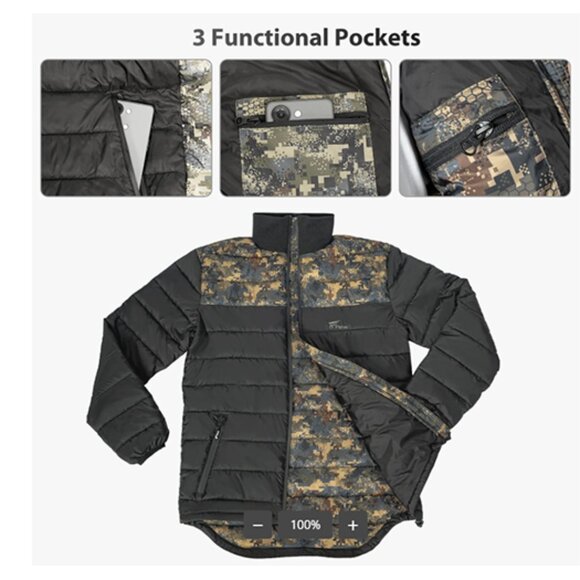8 Fans Men's Hunting Jacket - Lightweight & Warm Packable Winter Windproof Coat - Picture 4 of 9